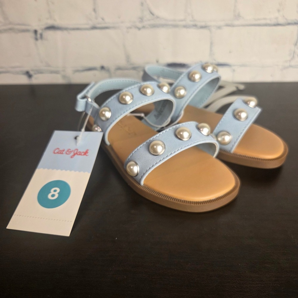 Cat & Jack Selene Light Blue Pearl Studded Sandals Toddler Girls Size 8 NWT